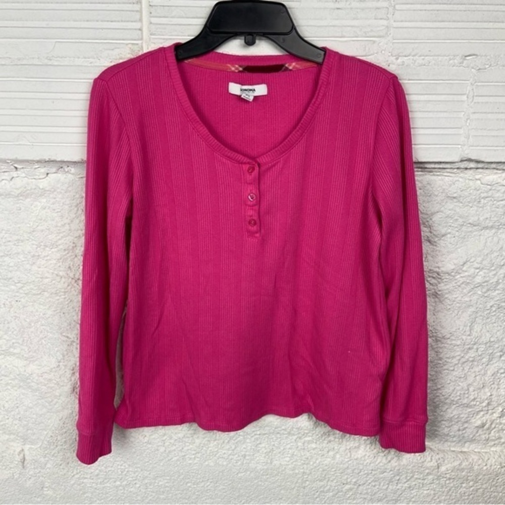 Sonoma Fuchsia pink Long Sleeve Henley thermal Top size small petite